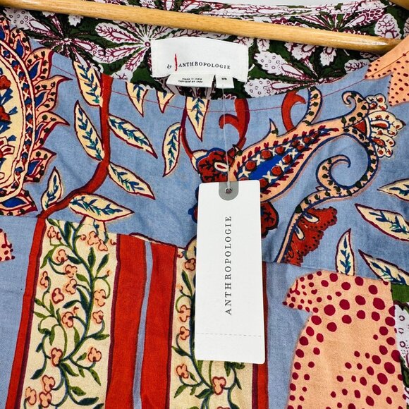 Anthropologie Womens Sonrisa Mixed Print Paisley Boho Tassel Top Blouse Size XS - Picture 6 of 10